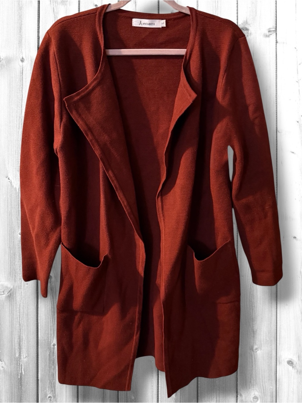 🌹ANRABESS Open-Front Long Cardigan Sweater - Rust - Picture 1 of 4